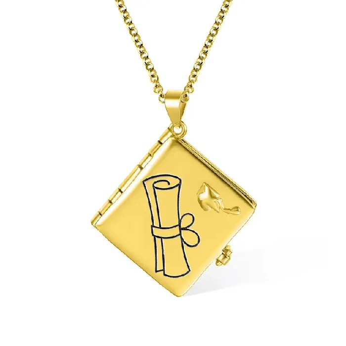 Personalized Graduation Album Necklace Custom Photo Pendant with Engraved Message Gift in Platinum Gold Rose Gold Keepsake Jewelry Belbren Necklaces