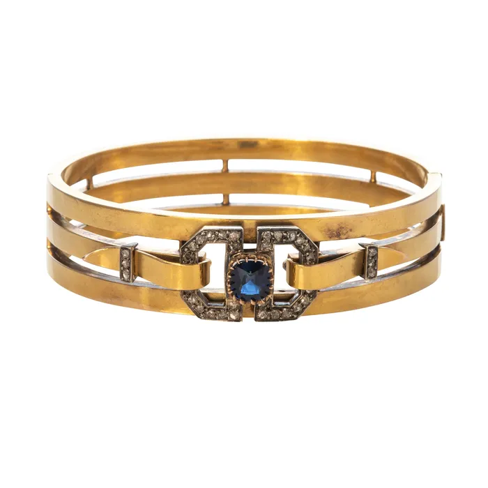 PreStyled Sets Croghans Victorian 148ct Sapphire Diamond Silver 18K Gold French Bangle PreStyled Sets Croghans Victorian 148ct Sapphire Diamond Silver 18K Gold French Bangle
