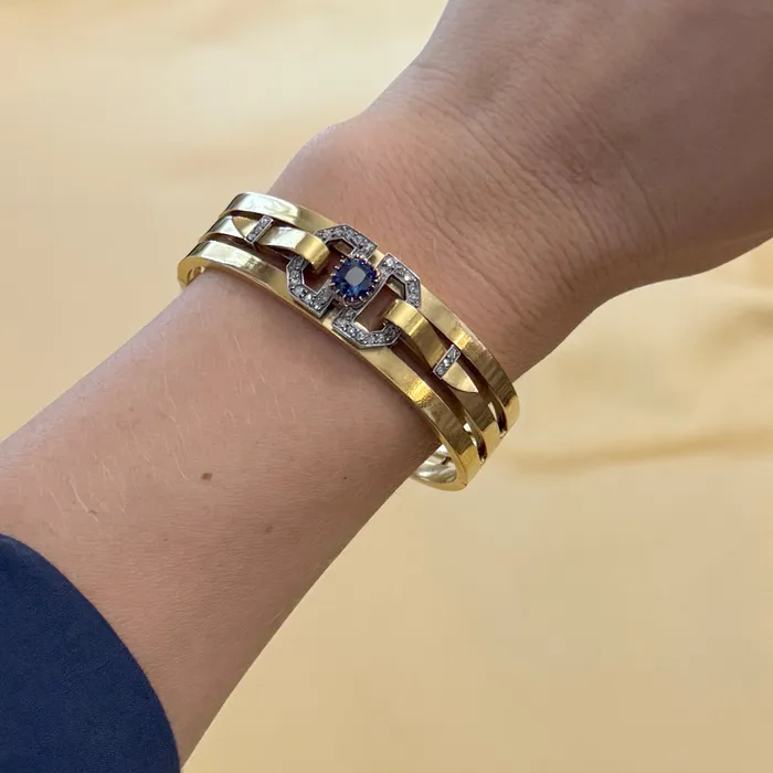 PreStyled Sets Croghans Victorian 148ct Sapphire Diamond Silver 18K Gold French Bangle