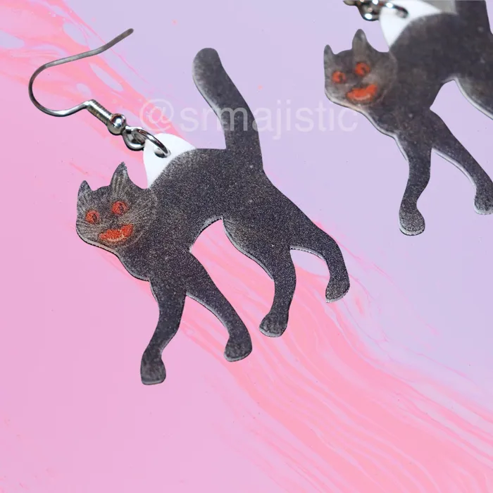 READY TO SHIP Vintage Spooky Scaredy Cat 2D Handmade Earrings Sam Makes Things Earrings READY TO SHIP Vintage Spooky Scaredy Cat 2D Handmade Earrings Sam Makes Things Earrings