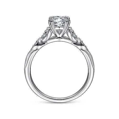 Rings 14K White Gold Semi Mount Ring with Vine design Shank Gabriel Co