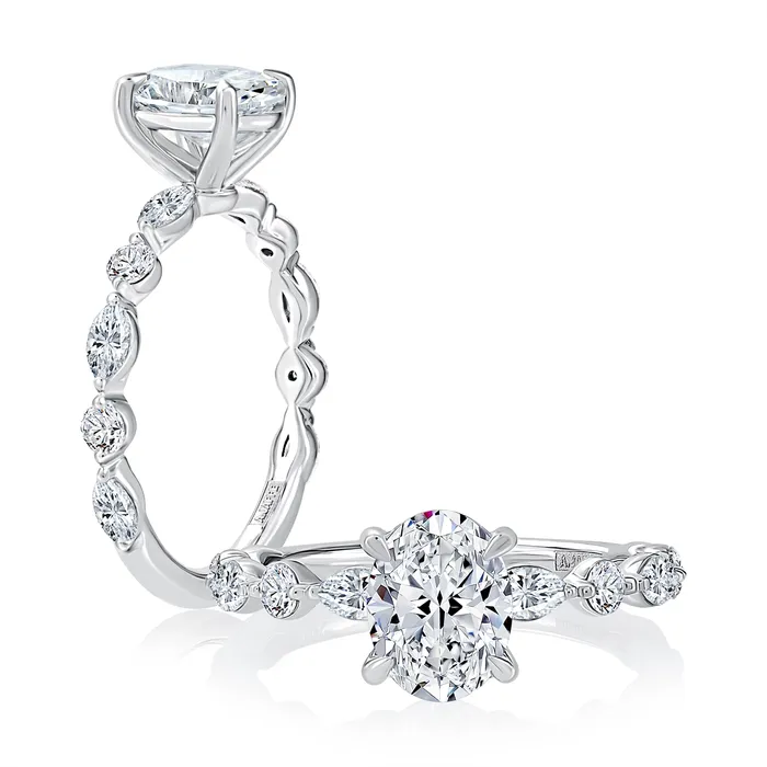Rings A Jaffe 14K White Gold Semi Mount Diamond Ring with Round and Marquise Diamonds A Jaffe Rings A Jaffe 14K White Gold Semi Mount Diamond Ring with Round and Marquise Diamonds A Jaffe