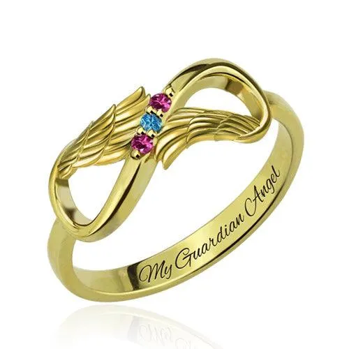 Rings Belbren Customized Angel Wing Infinity Birthstone Ring Eternal Guardian Jewelry for Women Mothers Perfect Family Gift