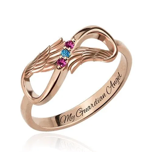 Rings Belbren Customized Angel Wing Infinity Birthstone Ring Eternal Guardian Jewelry for Women Mothers Perfect Family Gift