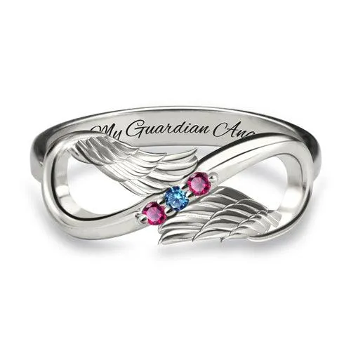 Rings Belbren Customized Angel Wing Infinity Birthstone Ring Eternal Guardian Jewelry for Women Mothers Perfect Family Gift