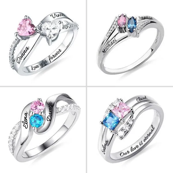 Rings Belbren Personalized Sterling Silver Couples Ring with Birthstones Custom Engraved Names and Hidden Message Romantic Gift for Lovers Rings Belbren Personalized Sterling Silver Couples Ring with Birthstones Custom Engraved Names and Hidden Message Romantic Gift for Lovers