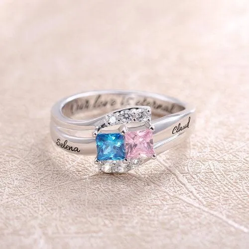 Rings Belbren Personalized Sterling Silver Couples Ring with Birthstones Custom Engraved Names and Hidden Message Romantic Gift for Lovers