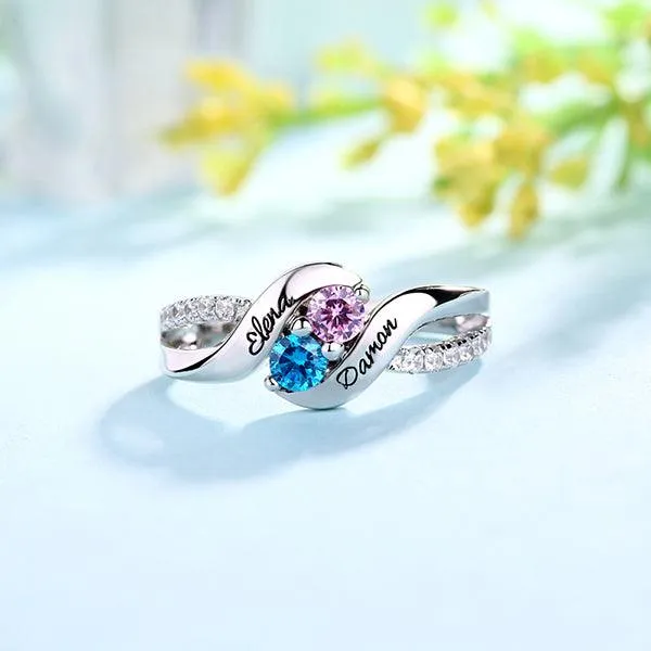 Rings Belbren Personalized Sterling Silver Couples Ring with Birthstones Custom Engraved Names and Hidden Message Romantic Gift for Lovers