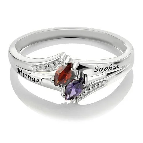 Rings Belbren Personalized Sterling Silver Couples Ring with Birthstones Custom Engraved Names and Hidden Message Romantic Gift for Lovers