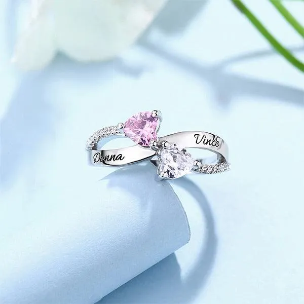 Rings Belbren Personalized Sterling Silver Couples Ring with Birthstones Custom Engraved Names and Hidden Message Romantic Gift for Lovers