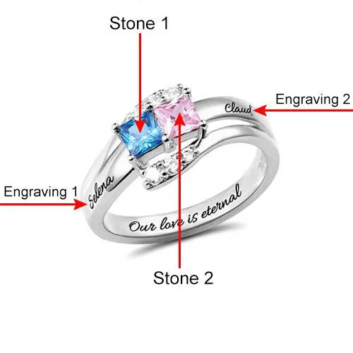Rings Belbren Personalized Sterling Silver Couples Ring with Birthstones Custom Engraved Names and Hidden Message Romantic Gift for Lovers