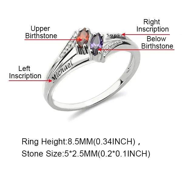 Rings Belbren Personalized Sterling Silver Couples Ring with Birthstones Custom Engraved Names and Hidden Message Romantic Gift for Lovers