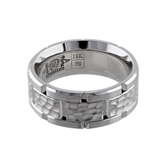 Rings CJ Charles Jewelers Hammered 18k White Gold Link Band