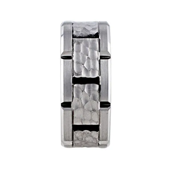 Rings CJ Charles Jewelers Hammered 18k White Gold Link Band