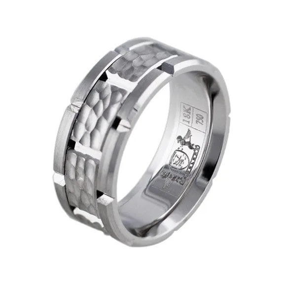 Rings CJ Charles Jewelers Hammered 18k White Gold Link Band