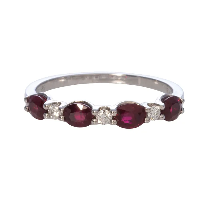 Rings Croghans Oval Ruby Round Diamond 14K White Gold Band