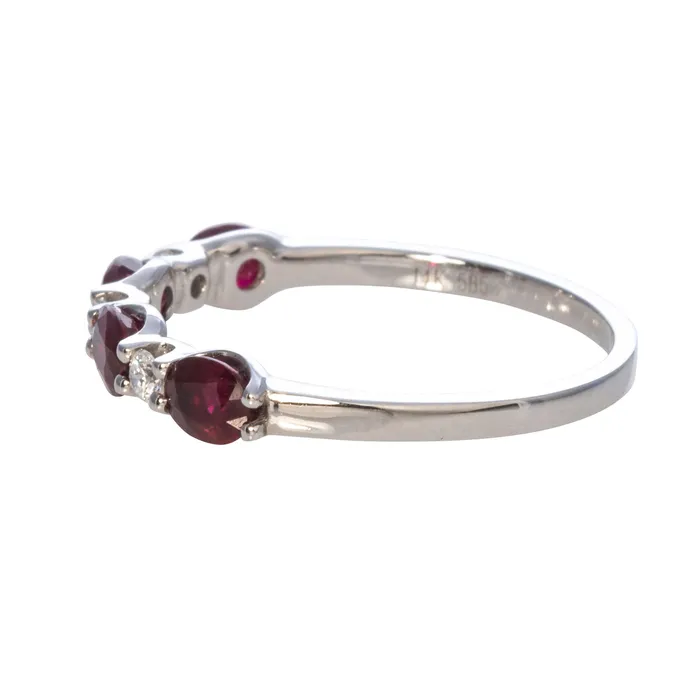 Rings Croghans Oval Ruby Round Diamond 14K White Gold Band