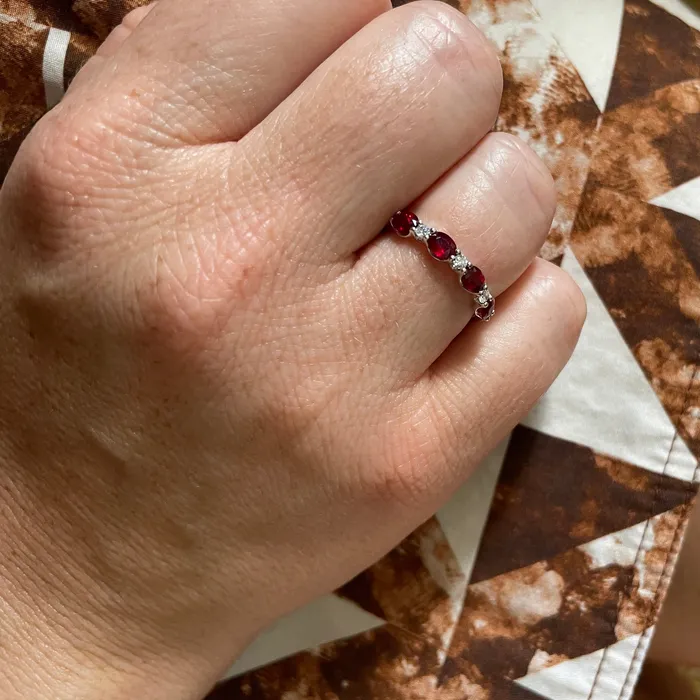 Rings Croghans Oval Ruby Round Diamond 14K White Gold Band