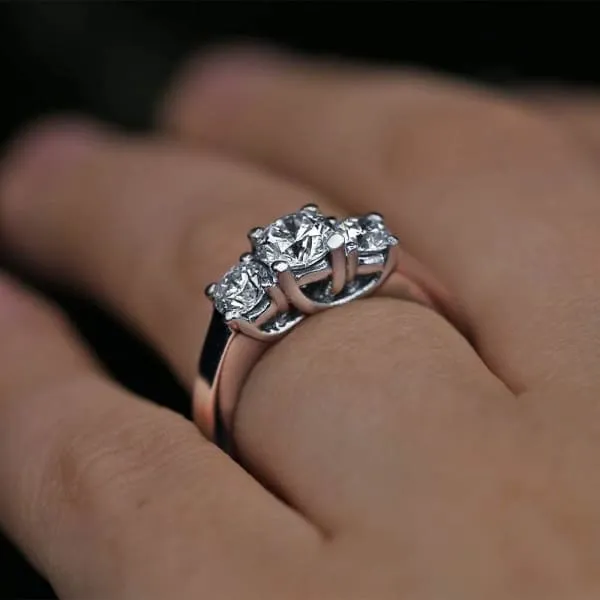 Rings Diamond Source NYC 3 Stone Ring Set in Platinum 140ct tw Round Brilliant Natural Diamonds