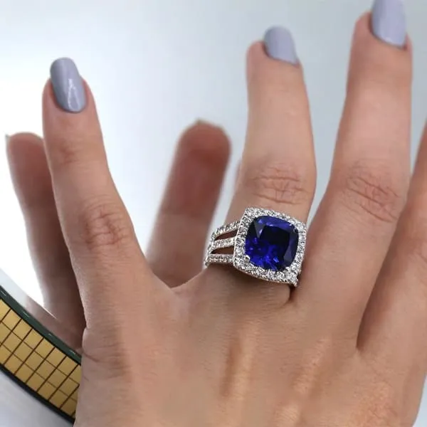 Rings Diamond Source NYC Diffused Blue Sapphire Cushion Cut Diamond Engagement Ring Set in 18K White Gold 850ct tw Rings Diamond Source NYC Diffused Blue Sapphire Cushion Cut Diamond Engagement Ring Set in 18K White Gold 850ct tw