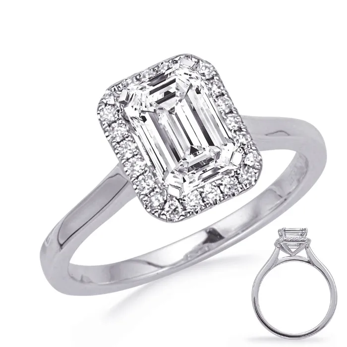 Rings Engagement Collections 14K White Gold Diamond Semi Mount Ring with Rectangle Halo and Plain Shank