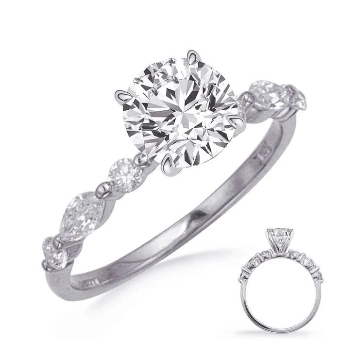 Rings Engagement Collections 14K White Gold Semi Mount Diamond Ring with Bead Set Marquise and Round Diamonds Rings Engagement Collections 14K White Gold Semi Mount Diamond Ring with Bead Set Marquise and Round Diamonds