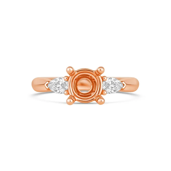 Rings Engagement Collections 18K Rose Gold Semi Mount Ring Round Head Pear on Each Side Plain Shank Rings Engagement Collections 18K Rose Gold Semi Mount Ring Round Head Pear on Each Side Plain Shank