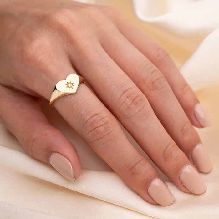 Rings RG 14k Diamond Heart Signet Ring