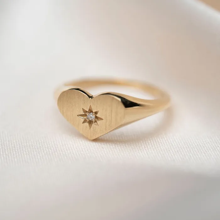 Rings RG 14k Diamond Heart Signet Ring