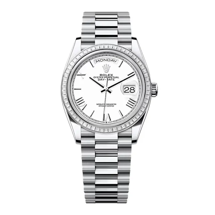 Rolex Bracelets 2024 Release Rolex DayDate 36 mm Platinum President bracelet White dial Diamond bezel Mens Watch 128396TBR Rolex Bracelets 2024 Release Rolex DayDate 36 mm Platinum President bracelet White dial Diamond bezel Mens Watch 128396TBR