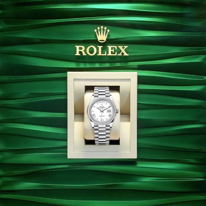 Rolex Bracelets 2024 Release Rolex DayDate 36 mm Platinum President bracelet White dial Diamond bezel Mens Watch 128396TBR