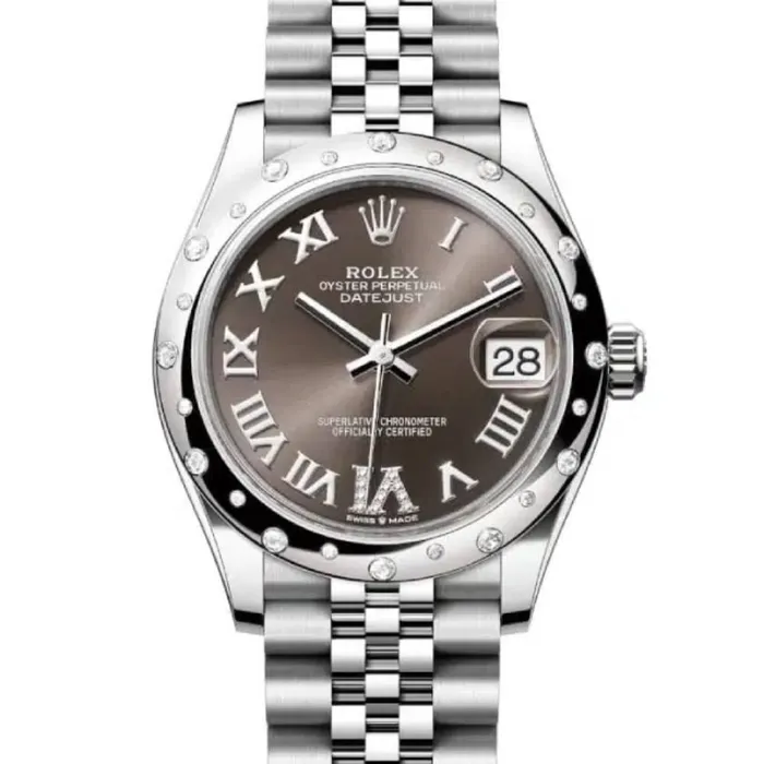Rolex Bracelets Rolex Datejust 31mm Ref 278344rbr0030 Dark Grey Roman Diamond Dial Diamond Bezel Stainless Steel Jubilee Bracelet Womens Watch