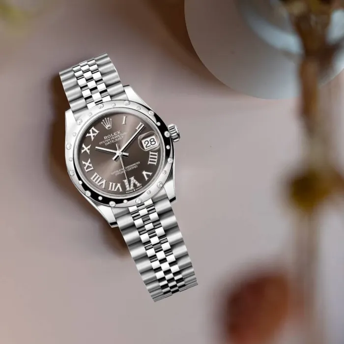 Rolex Bracelets Rolex Datejust 31mm Ref 278344rbr0030 Dark Grey Roman Diamond Dial Diamond Bezel Stainless Steel Jubilee Bracelet Womens Watch