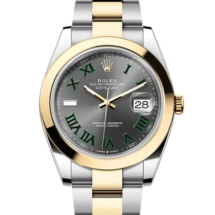 Rolex Bracelets Rolex Datejust 41mm Ref ROL65004 Wimbledon Slate Dial Two Tone Stainless Steel 18K Yellow Gold Oyster Bracelet Mens Watch
