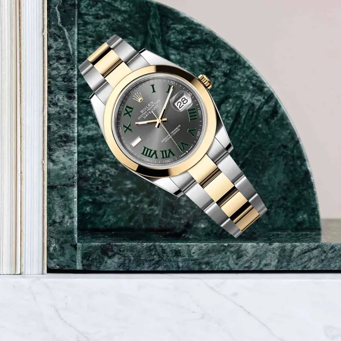 Rolex Bracelets Rolex Datejust 41mm Ref ROL65004 Wimbledon Slate Dial Two Tone Stainless Steel 18K Yellow Gold Oyster Bracelet Mens Watch