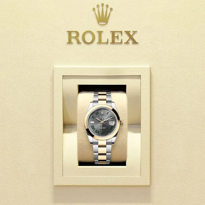 Rolex Bracelets Rolex Datejust 41mm Ref ROL65004 Wimbledon Slate Dial Two Tone Stainless Steel 18K Yellow Gold Oyster Bracelet Mens Watch
