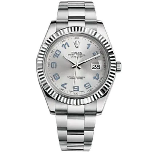 Rolex Bracelets Rolex Datejust II 41mm Ref 116334 rblao Silver Diamond Dial Stainless Steel Oyster Bracelet Mens Watch