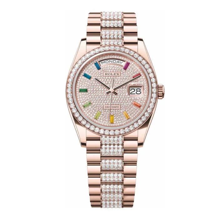 Rolex Bracelets Rolex Day Date 36mm Ref 128345rbr0043 Pave Rainbow Diamond Dial Diamond Bezel 18K Rose Gold Diamonds President Bracelet Watch Rolex Bracelets Rolex Day Date 36mm Ref 128345rbr0043 Pave Rainbow Diamond Dial Diamond Bezel 18K Rose Gold Diamonds President Bracelet Watch