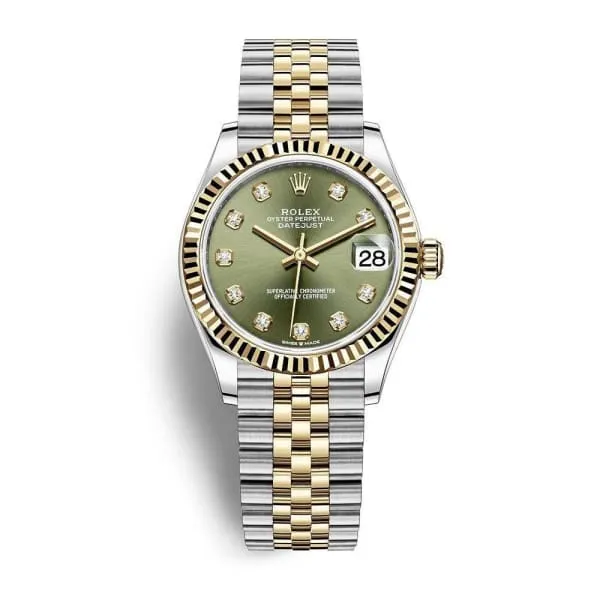 Rolex Datejust 31mm Ref 2782730030 Olive Green Diamond Dial Two Tone Stainless Steel 18K Yellow Gold Jubilee Bracelet Womens Watch Rolex Bracelets Rolex Datejust 31mm Ref 2782730030 Olive Green Diamond Dial Two Tone Stainless Steel 18K Yellow Gold Jubilee Bracelet Womens Watch Rolex Bracelets
