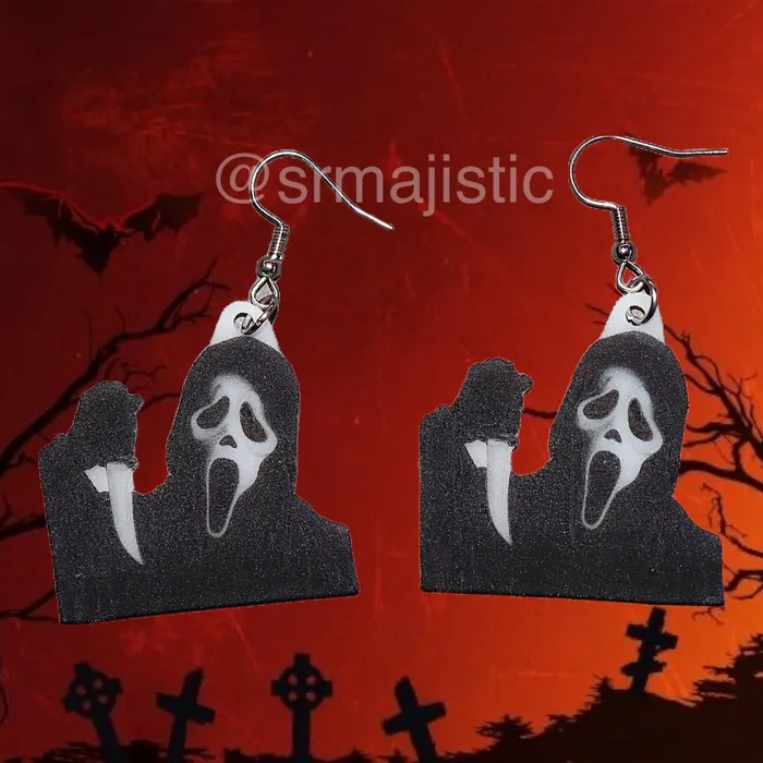 Sam Makes Things Earrings Ghostface Scream Character 2D Handmade Earrings