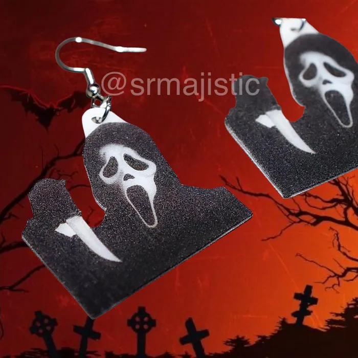 Sam Makes Things Earrings Ghostface Scream Character 2D Handmade Earrings