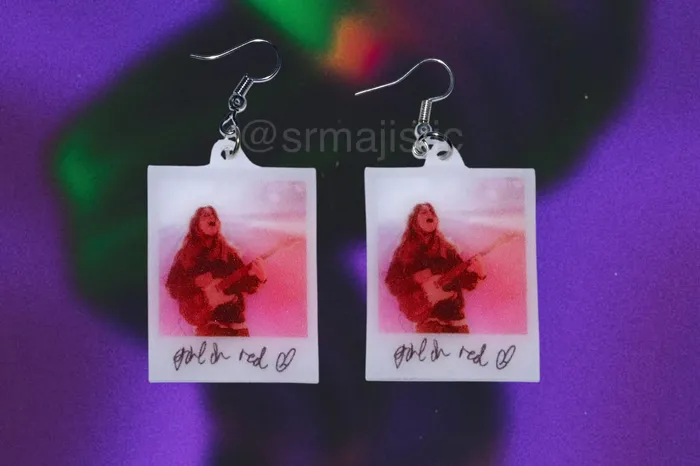 Sam Makes Things Earrings Girl in Red Signed Polaroid Handmade Earrings