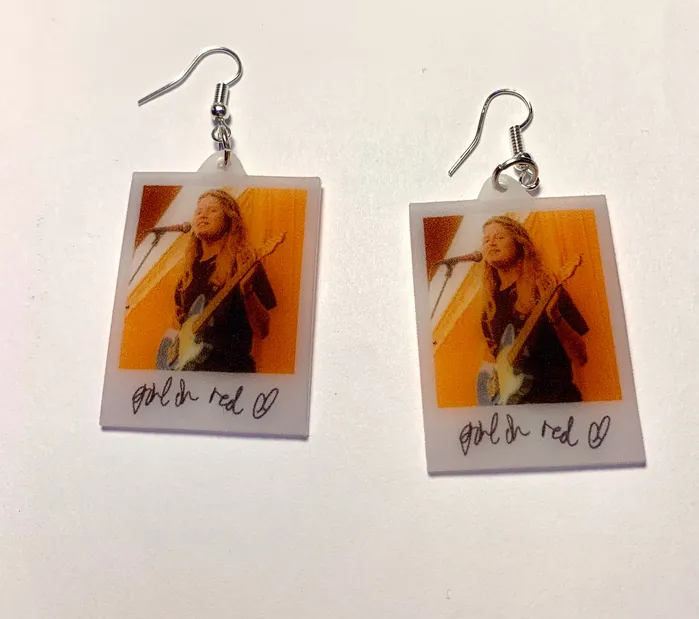 Sam Makes Things Earrings Girl in Red Signed Polaroid Handmade Earrings