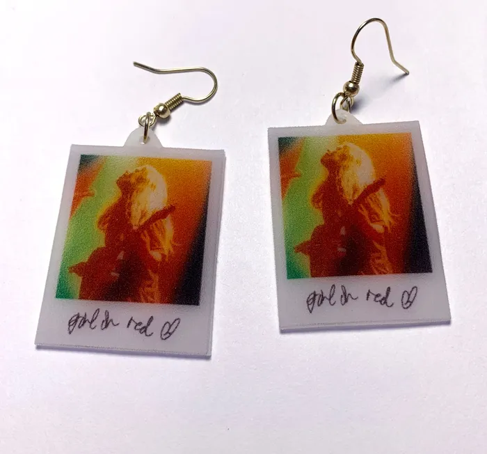 Sam Makes Things Earrings Girl in Red Signed Polaroid Handmade Earrings
