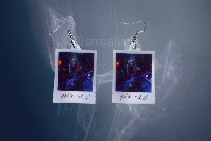Sam Makes Things Earrings Girl in Red Signed Polaroid Handmade Earrings