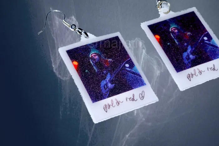 Sam Makes Things Earrings Girl in Red Signed Polaroid Handmade Earrings