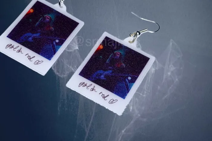 Sam Makes Things Earrings Girl in Red Signed Polaroid Handmade Earrings