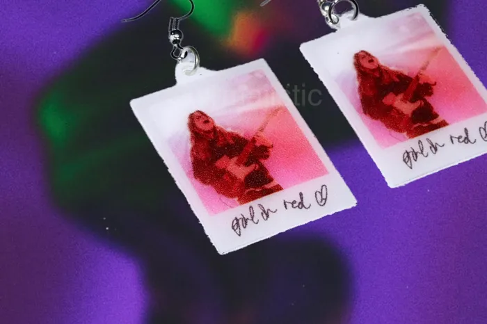 Sam Makes Things Earrings Girl in Red Signed Polaroid Handmade Earrings