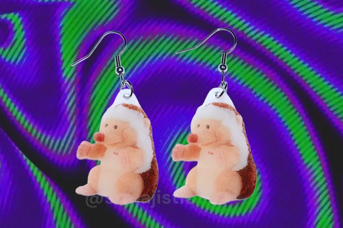 Sam Makes Things Earrings Happy Hedgehog with Hands Plush 2D Handmade Earrings