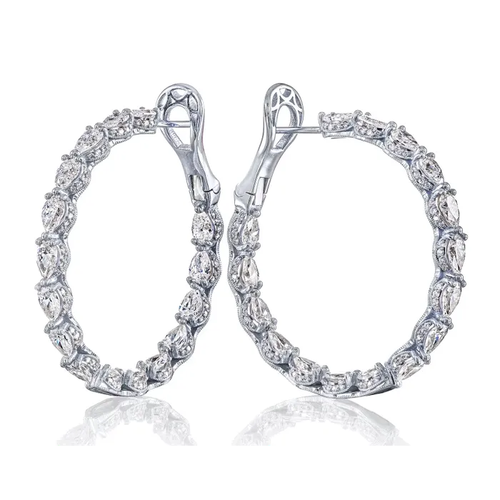 Tacori 18K White Gold Pear Diamond Hoop Earrings Tacori Earrings